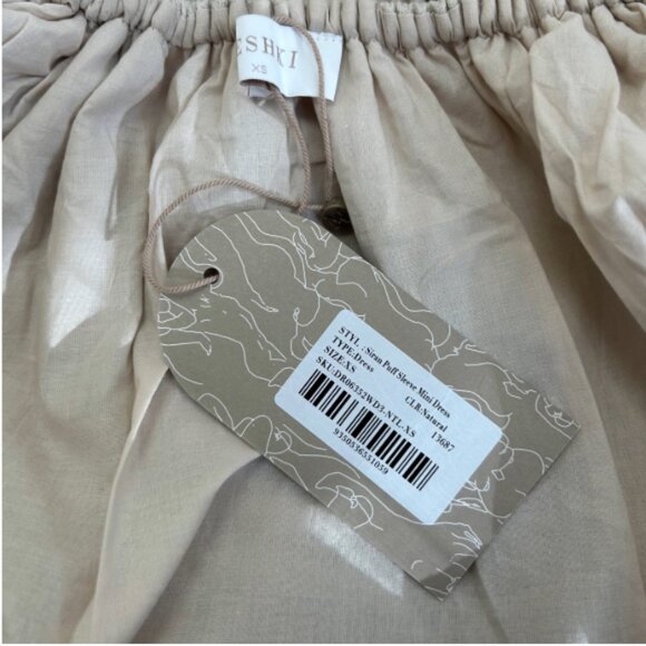 NWT Meshki Sina Ruffle-Sleeve Mini Dress Beige Linen Blend Boutique Designer XS - Picture 4 of 15